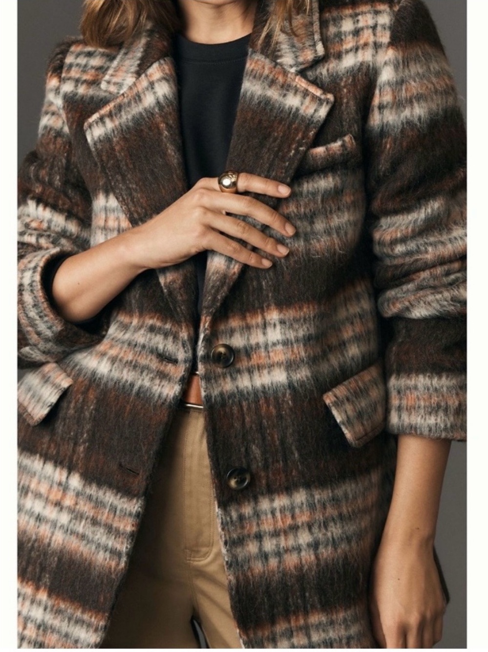 NEW Anthropologie Fall Vintage Inspired Brown Plaid Outerwear Coat